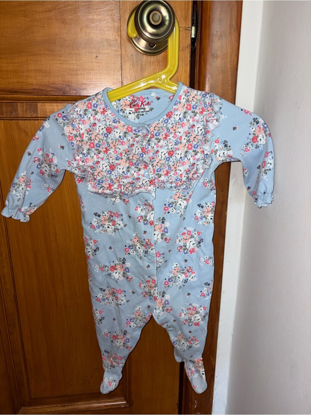 Cath Kidston Light Blue Floral Ruffle Footed One-Piece